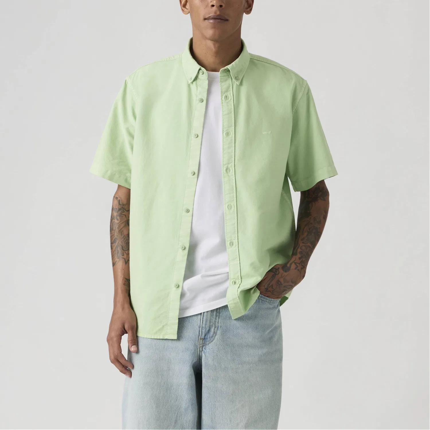 Levis Мужская рубашка хлопковая Levi's, Green — фото 3