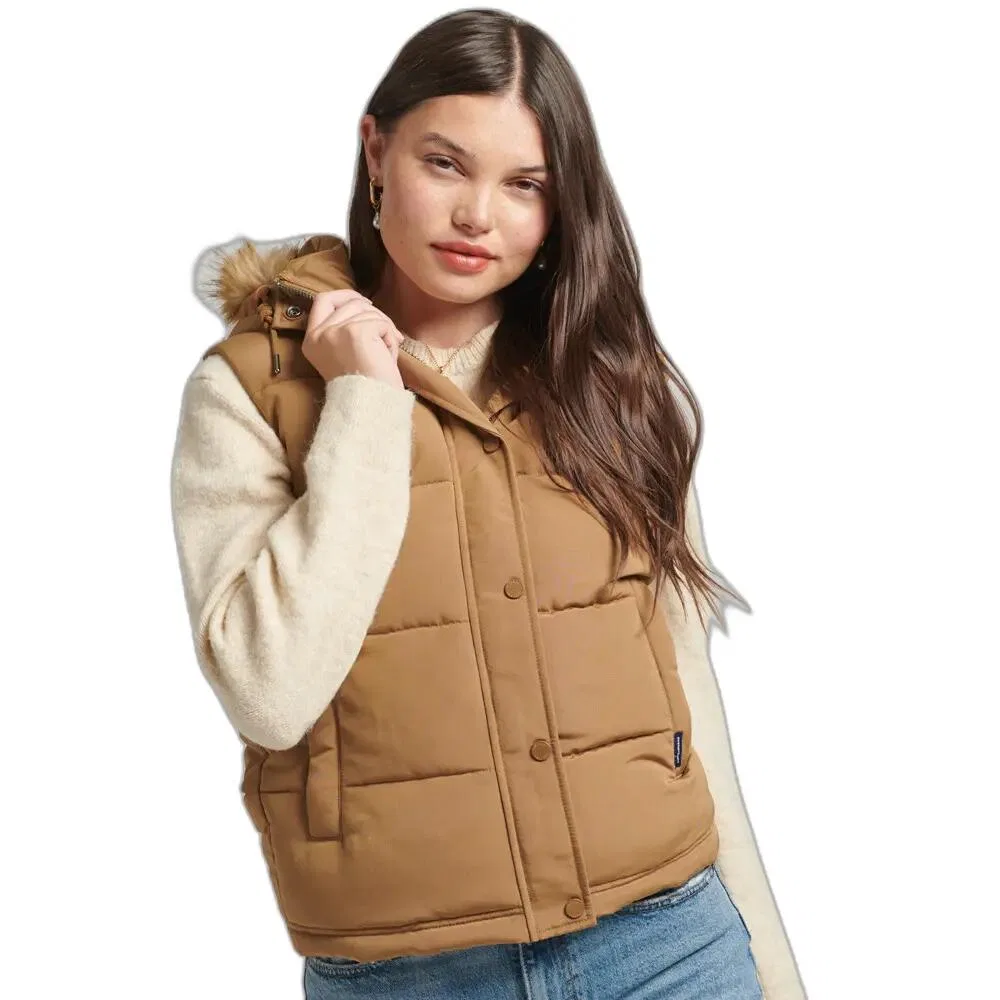 Женская безрукавка с капюшоном из искусственного меха Superdry Everest, Braun