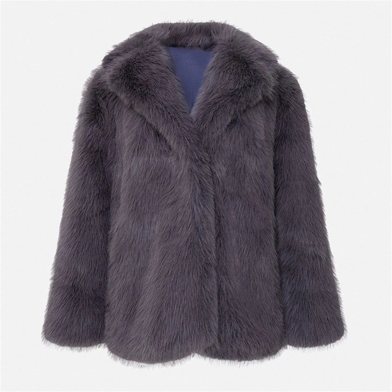 Женское пальто из искусственного меха с принтом, модель Winter Warm Fluffy Faux Fur Parka Thick Plus Size Fashion Overcoat 2025, B-grigio scuro — фото 4