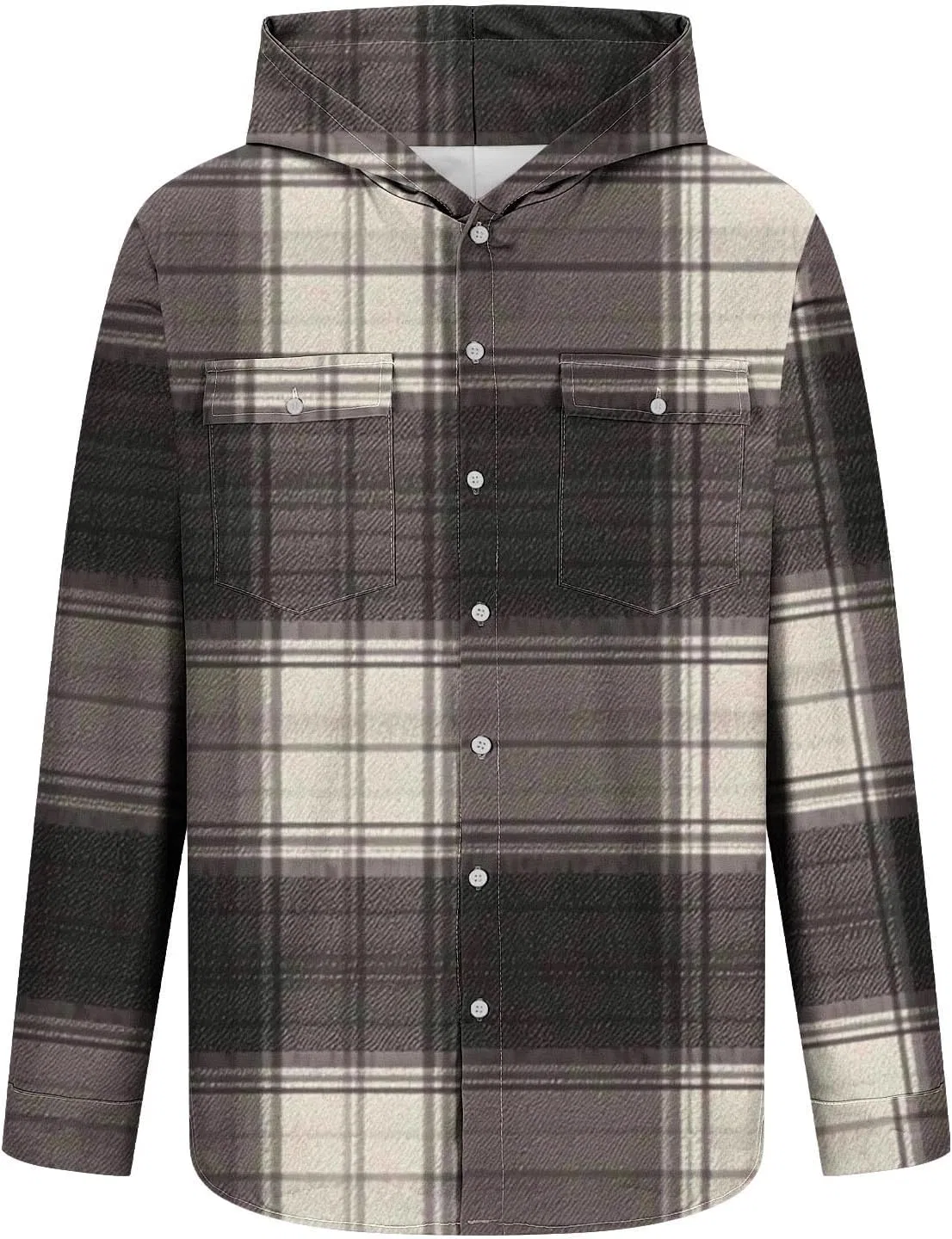 Мужская рубашка свободного кроя с капюшоном, модель Plaid, коричневый — фото 4