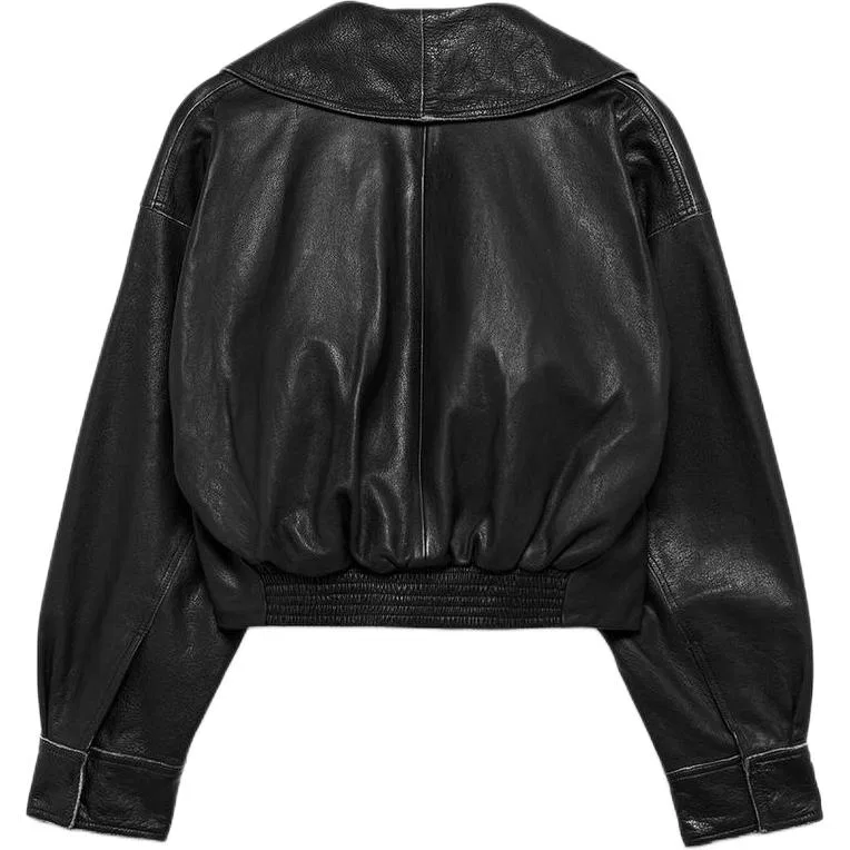 Женская кожаная куртка с лацканами Moderate, ZARA, Black — фото 3