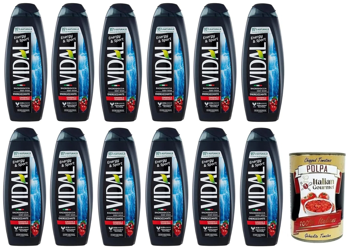 Гель для душа с женьшенем и гуараной, Vidal Energy & Sport, 500 мл, Набор 12 шт Italian Gourmet E.R.