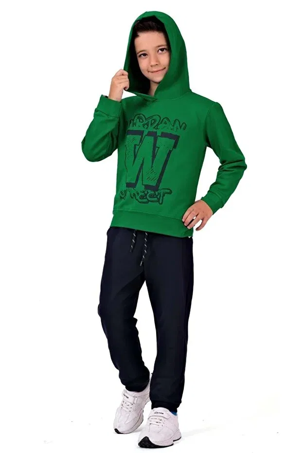 Детский спортивный костюм с принтом Urban w street 2iplik children's tracksuit mnk0617 Minikadam, Green