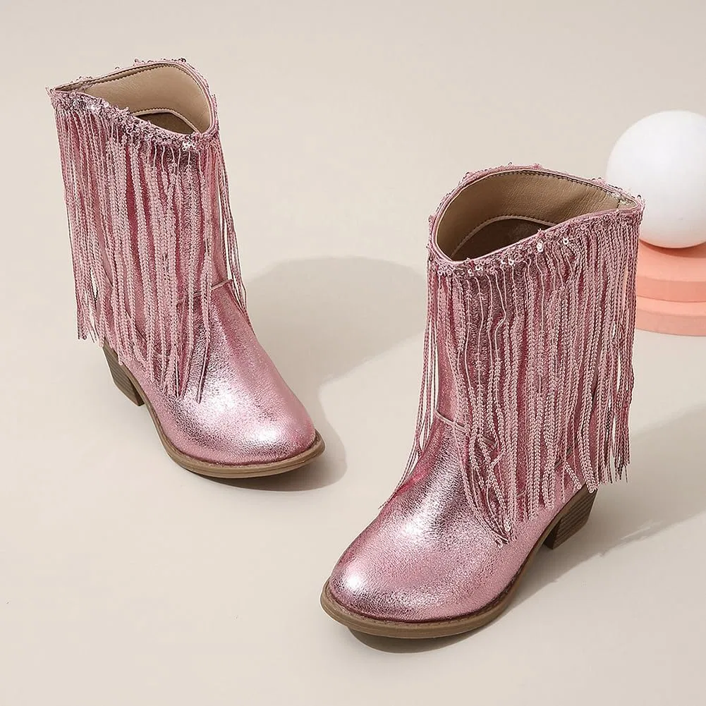 Детские зимние сапоги для девочек с кисточками и пайетками Princess Boots Auhoho, Pink — фото 2