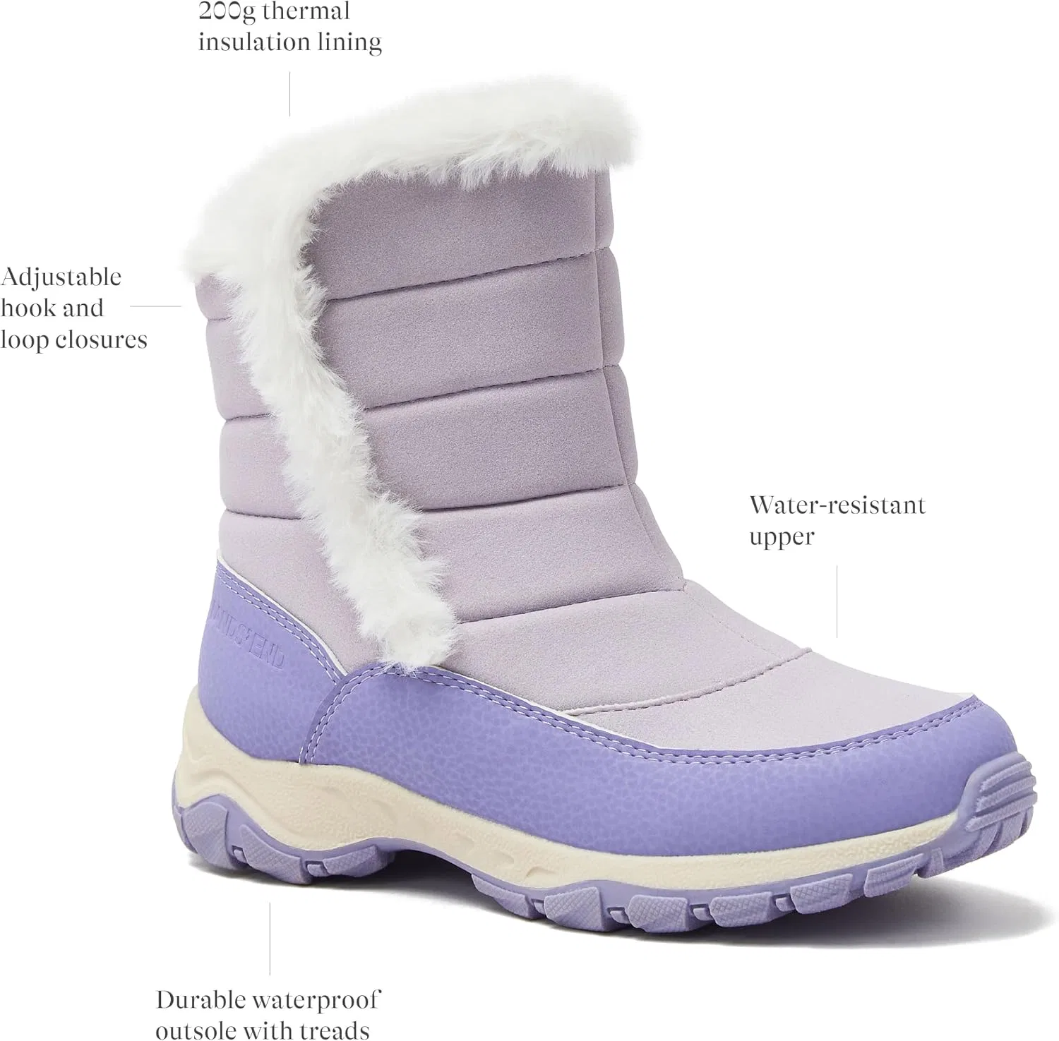 Детские зимние сапоги для мальчиков и девочек с утеплителем Lands' End Expedition Warmest Waterproof No Tie, Light Purple — фото 2
