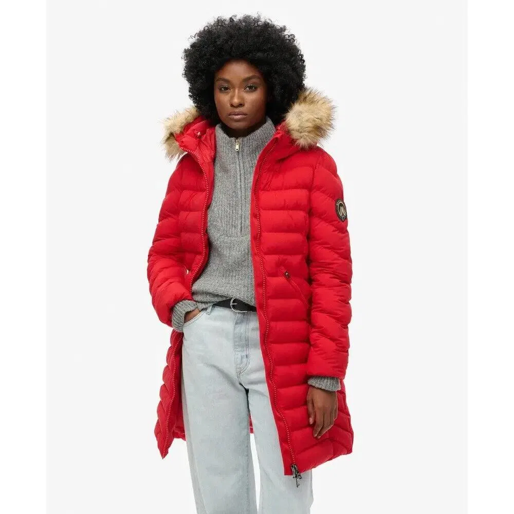 Женская удлиненная стеганая куртка с капюшоном Fuji Superdry, Rot — фото 3