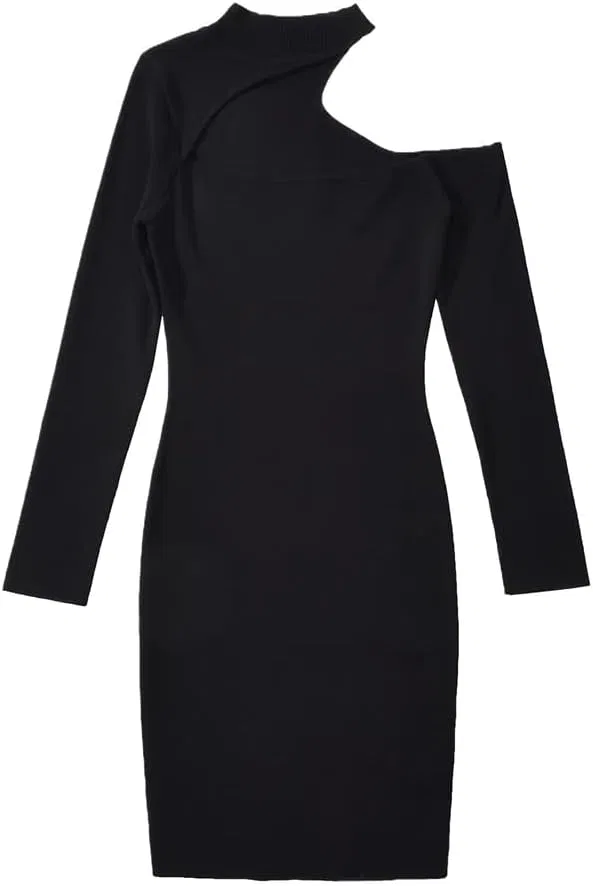 Женское платье мини с одним плечом, облегающее, из трикотажа, Black