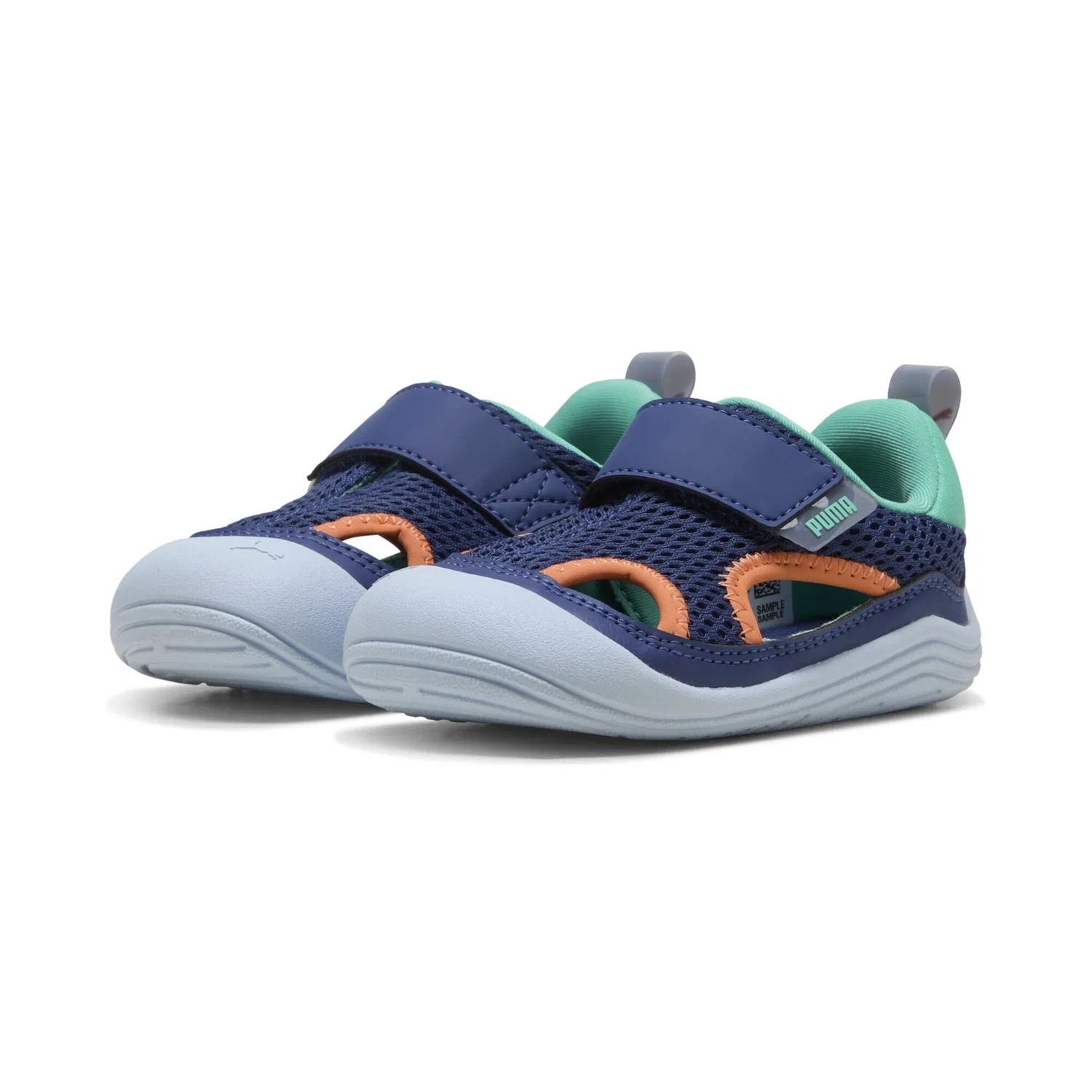 Детские кроссовки на липучках PUMA Kitten Summer Sandalen, Blue Jewel Vibrant Green Melon Glow Orange