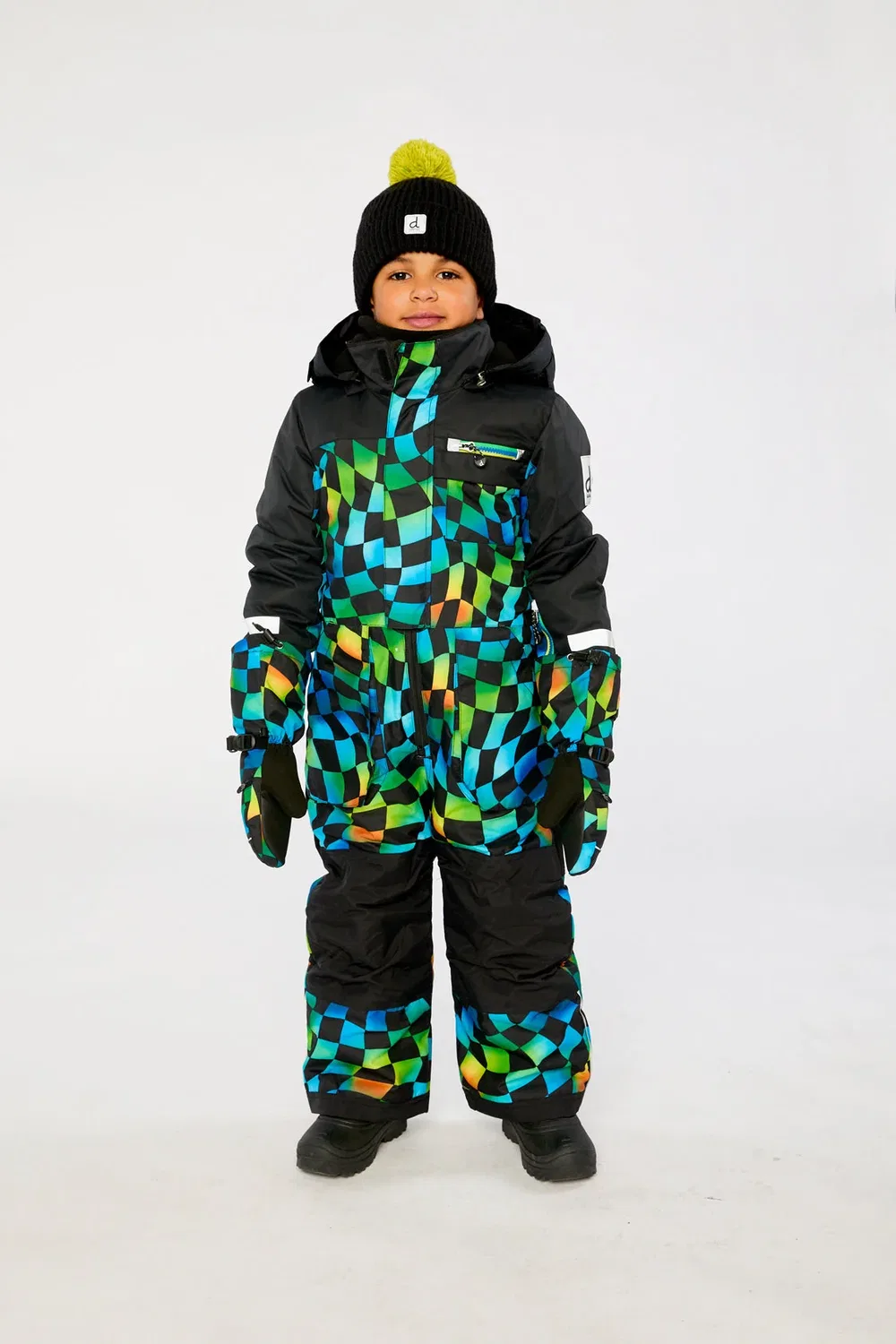Детский комбинезон зимний с принтом Blue Checkered Print Deux par Deux, Blue Checkered Print — фото 2