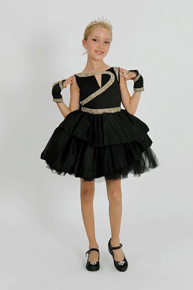 Детское платье для девочек сатиновое Swan Dress Star Pearl Kids, Black