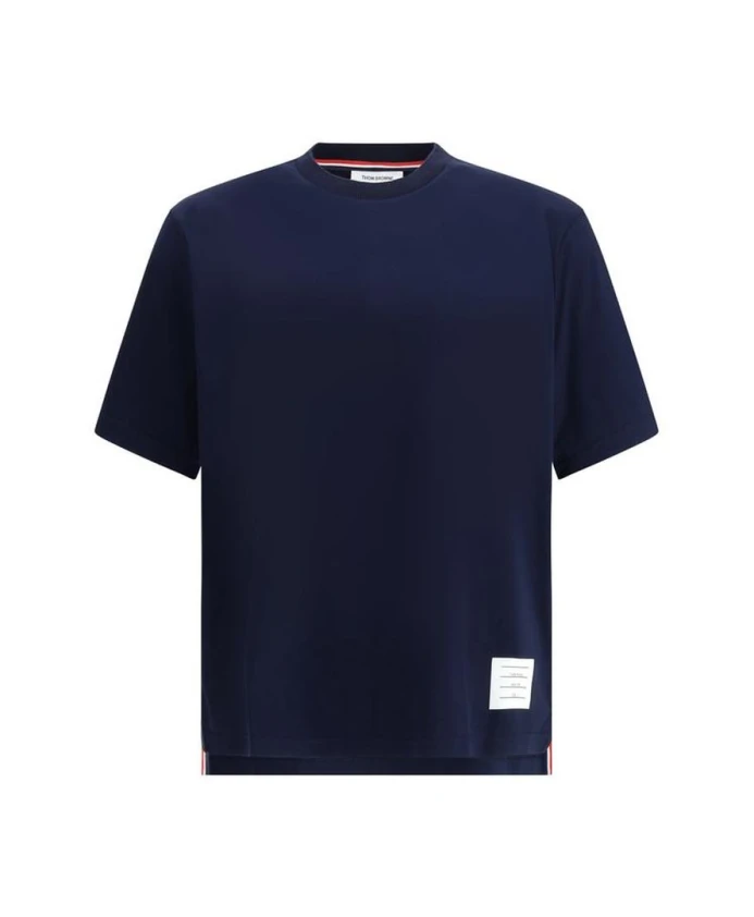 

Хлопковая футболка с круглым вырезом и ребристой отделкой Thom Browne, синий