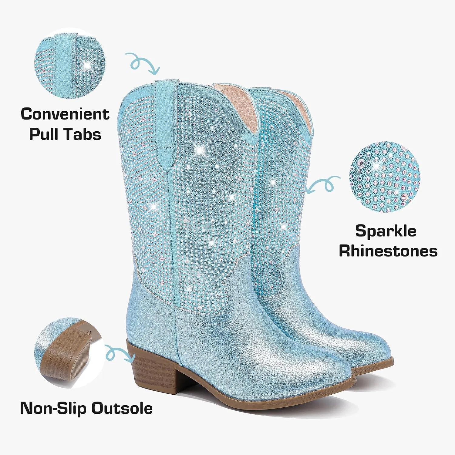 Детские сапоги для девочек со стразами Motasha Rhinestone Girls Cowboy Boots Sparkly Cowgirl Boots Little Big Kid, Blue — фото 4