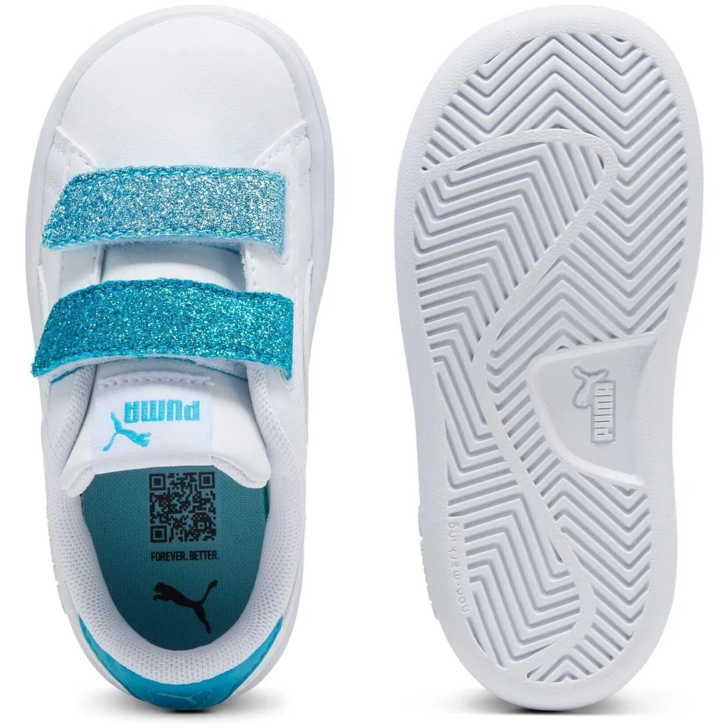 Детские кроссовки с блестками Puma Smash 3.0 L Glitter Velcro V Inf Pu, Weiß — фото 2