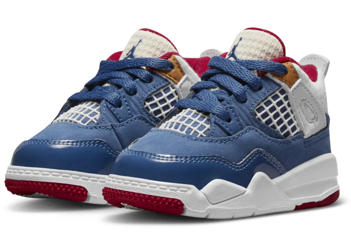 Детские кроссовки с принтом Jordan 4 Retro Jordan, French Blue/White/Gym Red/Pearl White — фото 2