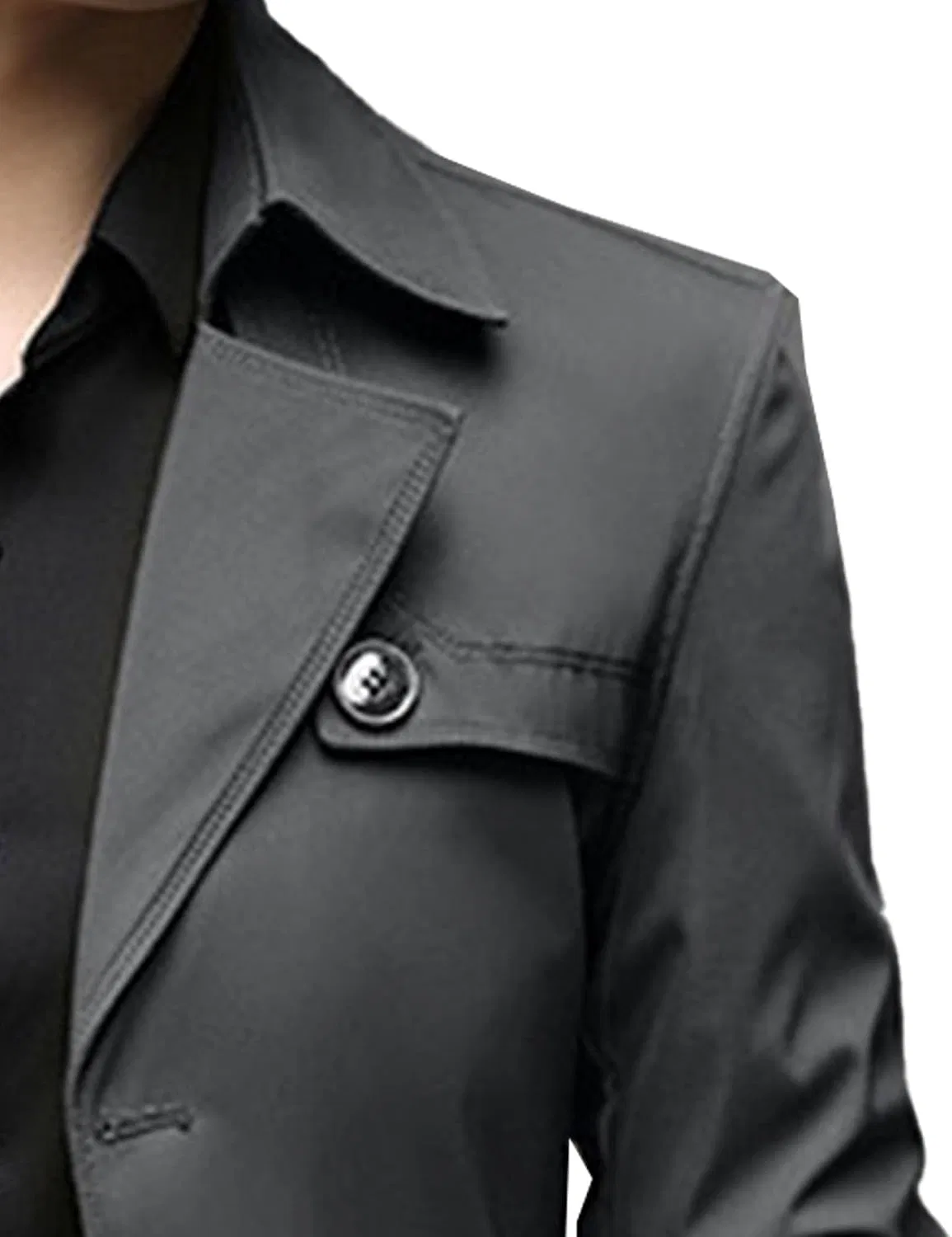 Мужской полупальто-тренч с однобортной застежкой, slim fit, тёмно-серый — фото 3