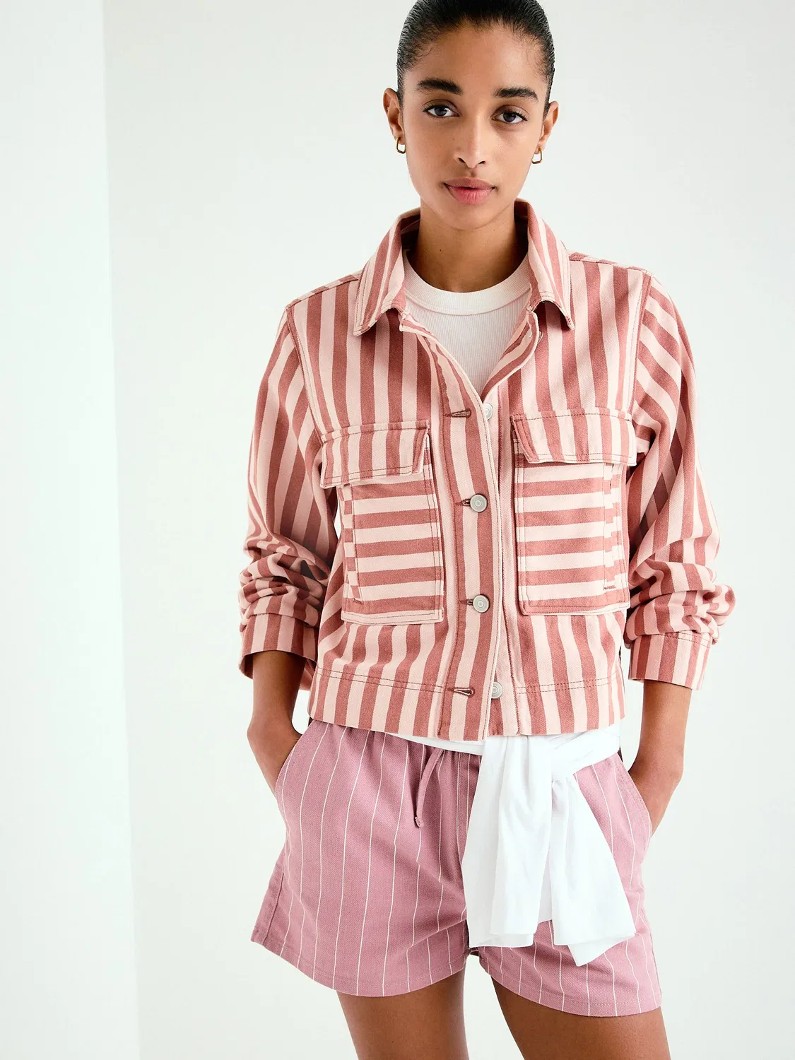 Джинсовая куртка с полосками, Pink Stripe Next, розовый