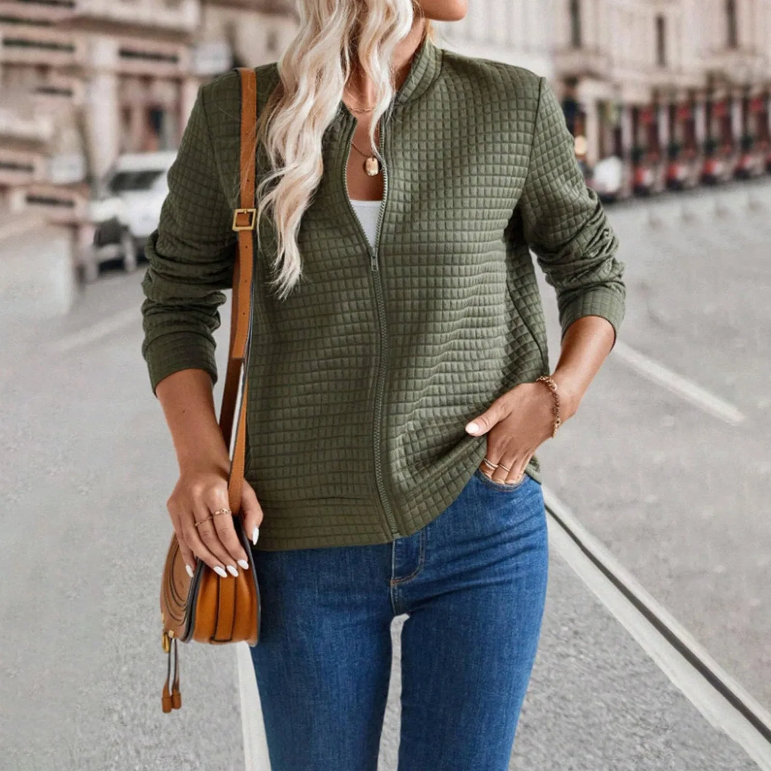 Женская куртка с молнией и карманами Lightweight Zipper Cardigan, Green — фото 3