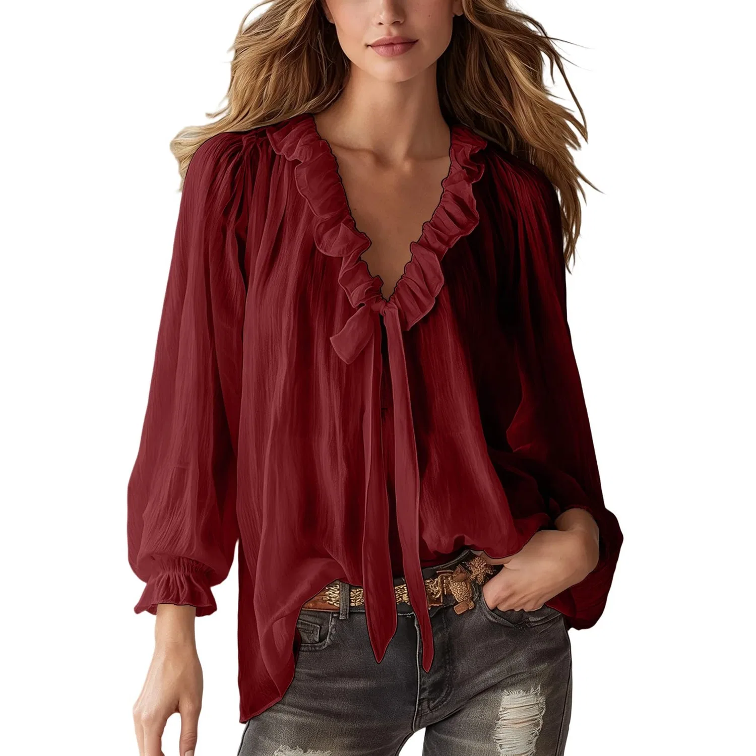 Женская блуза с колокольным рукавом Victorian Blouse, Z21 Red