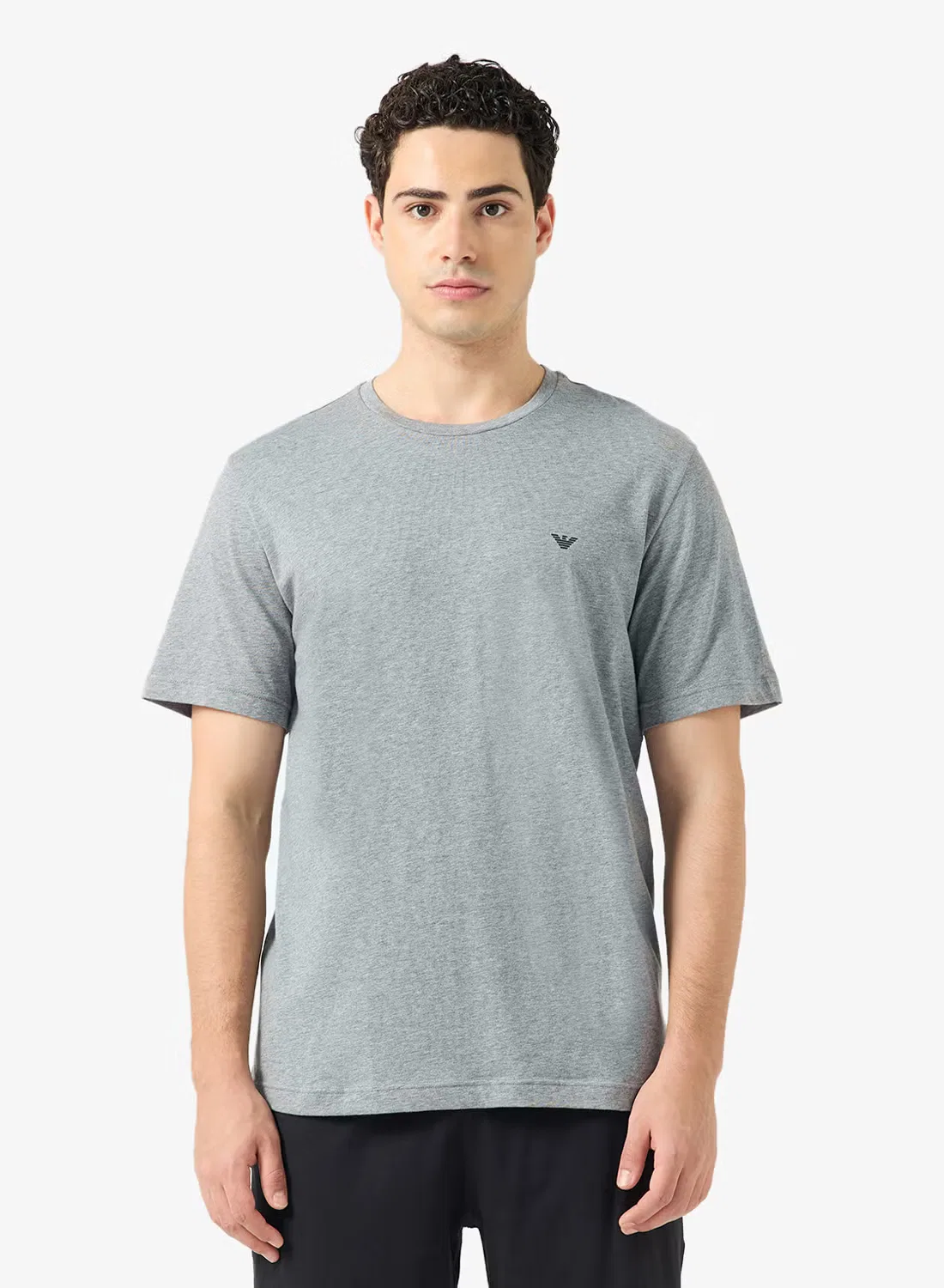 Комплект футболка и шорты с логотипом Emporio Armani, серый меланж — фото 3