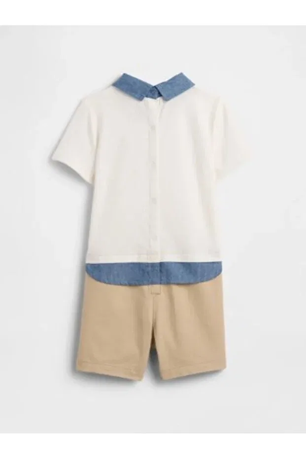 Детский комбинезон для девочек с коротким рукавом Brannan Bear Embroidered Chambray Polo Collar Jumpsuit Gap Kids, White — фото 3
