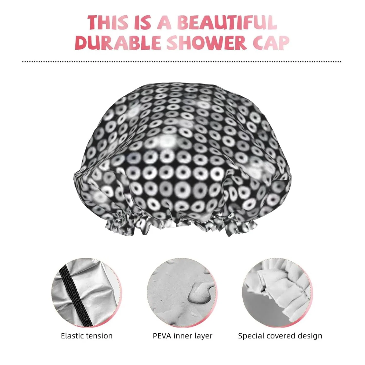 Шапочка для душа AROONS, Silver Sequins Glitter Pattern Print, Reusable Double Layer — фото 3