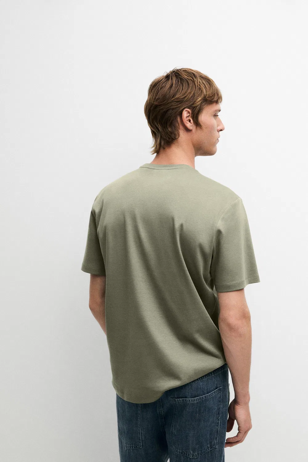 Футболка Massimo Dutti Cotton Blend Short Sleeve, зеленый мох — фото 4