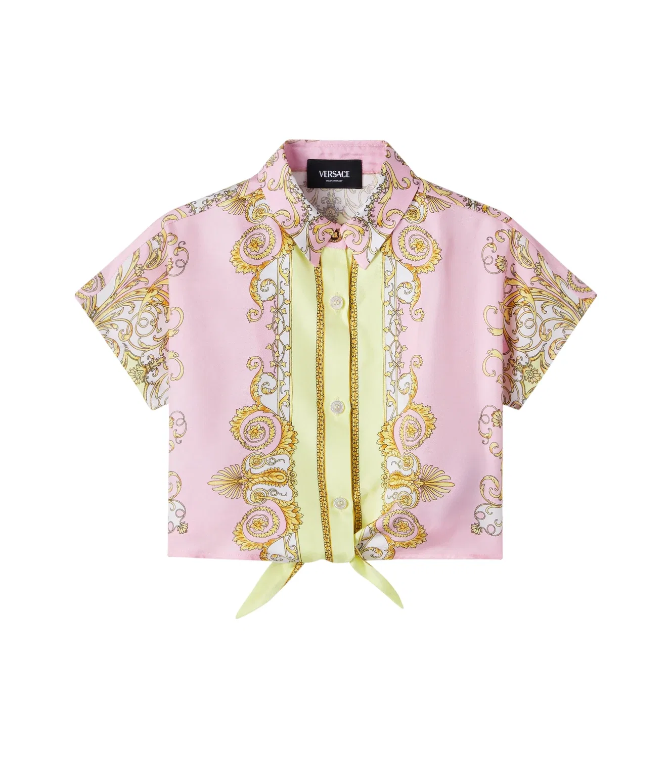 Шелковая рубашка с принтом Spring Barocco Versace Kids, розовый