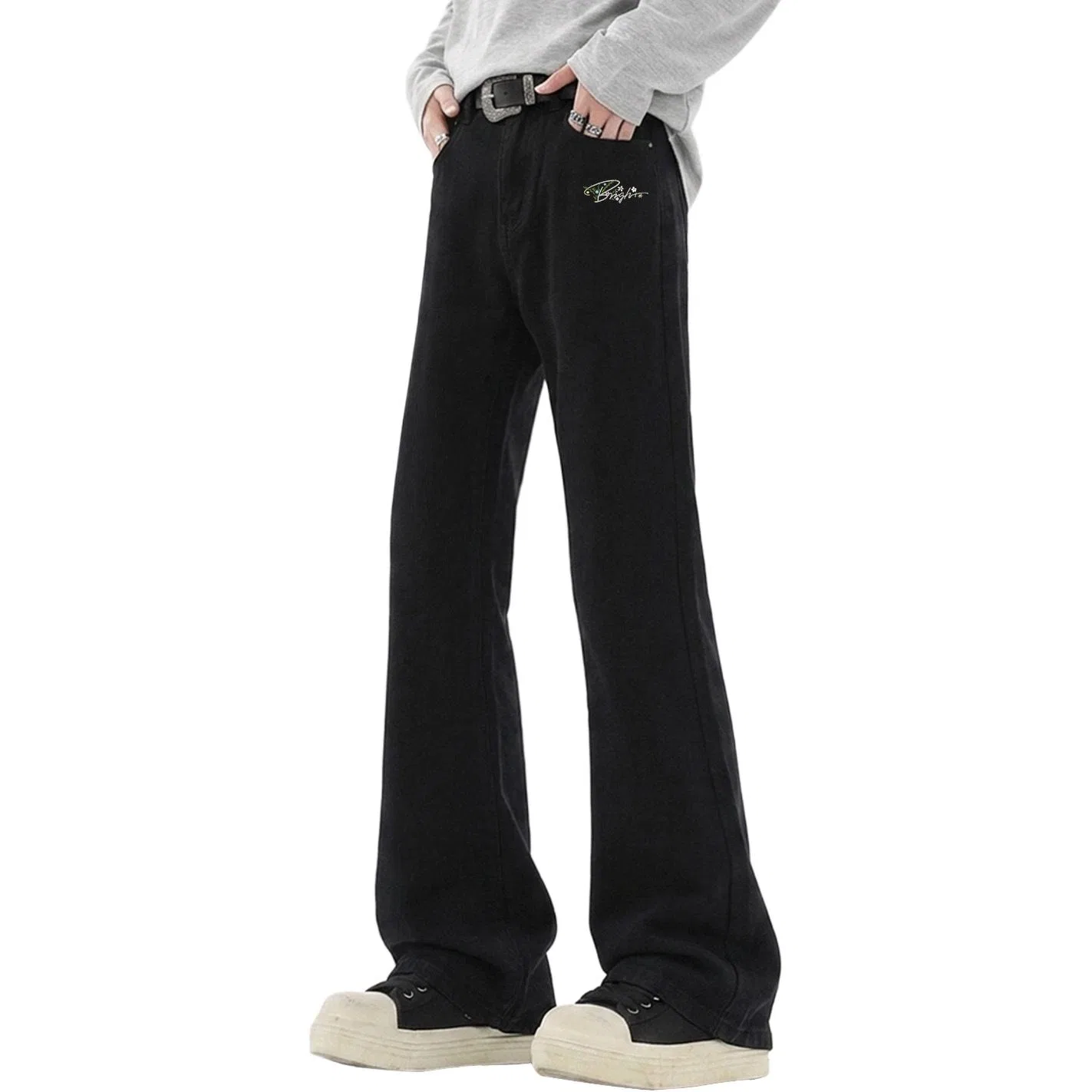 Детские джинсы-клеш умеренные MINISO, Black (Ma Huahua Handwriting Pants Logo)