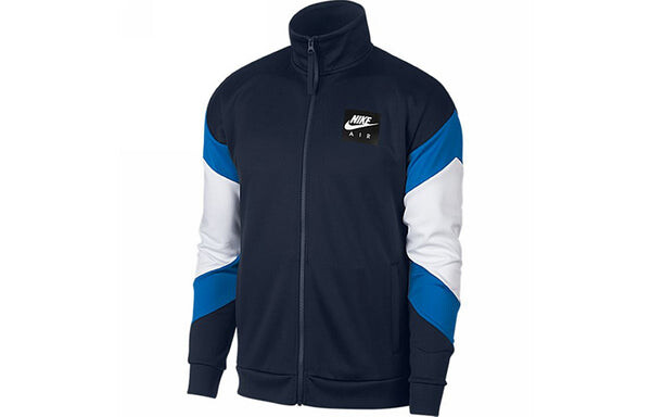 Куртка stand collar sports splicing colorblock training gym jacket navy blue dark blue Nike, синий — фото 2