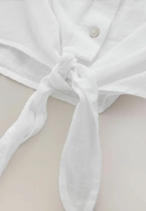 Блузка с хлопком и льном Button-down blouse Next, белый — фото 3
