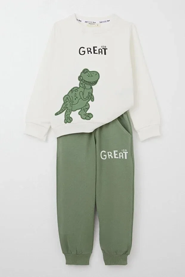 Детский спортивный комплект для мальчиков с принтом Cool Dinosaur Print Breeze, Ecru