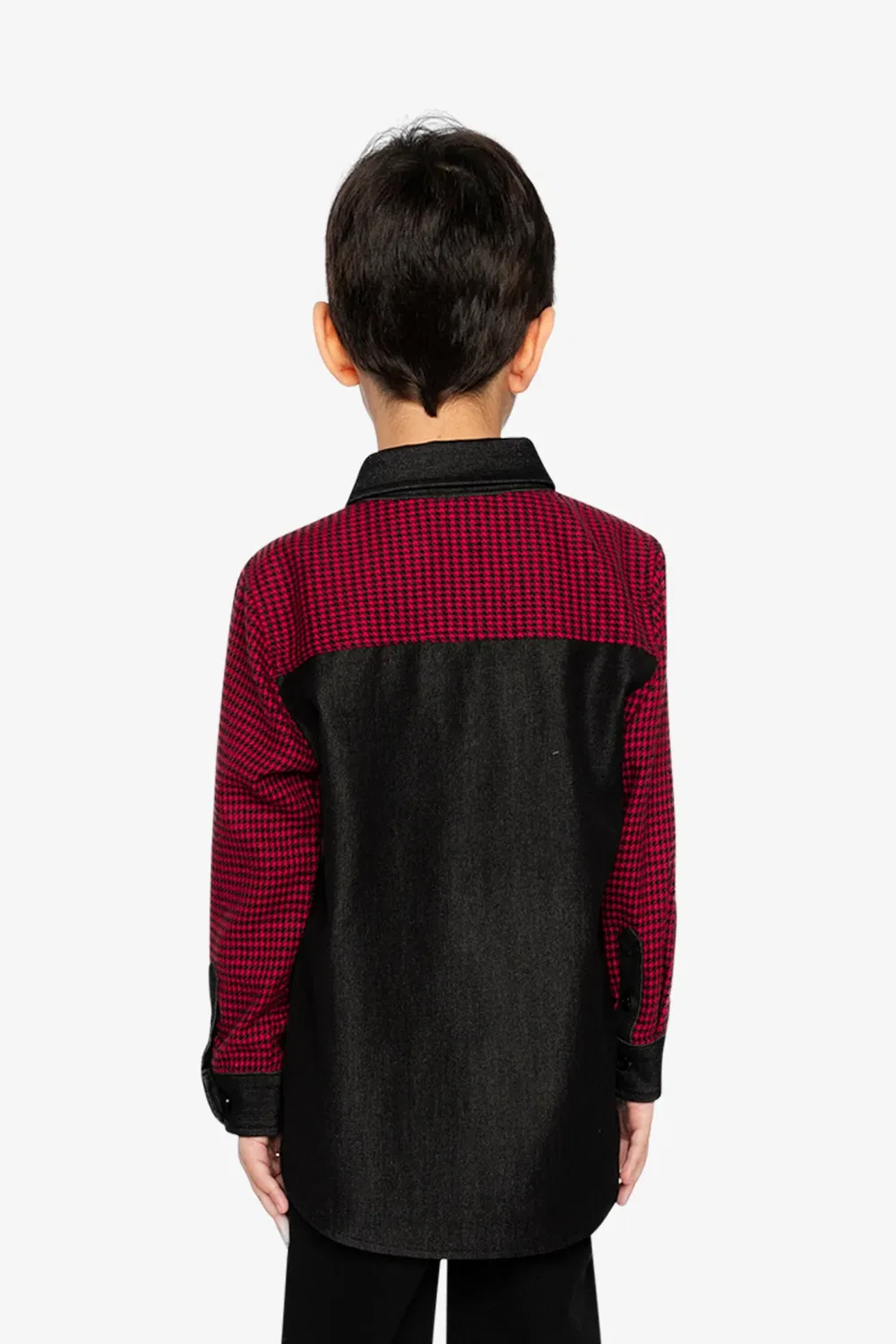 Детская рубашка для мальчиков с длинным рукавом Button Down Shirt Deux par Deux, Black and Red Houndstooth — фото 4