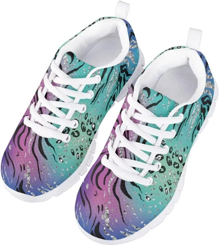 Детские кроссовки для девочек с принтом PinUp Angel Adorable Back to School Shoes PinUp Angel, Purple Green Zebra Cheetah — фото 4