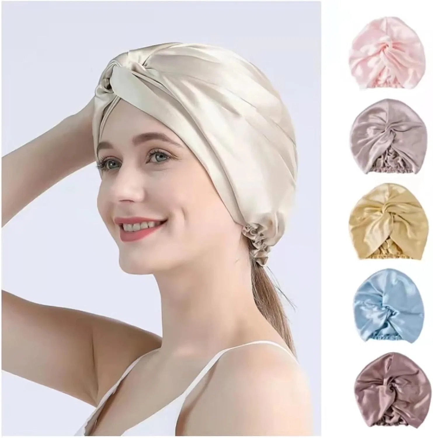 Шапочка для сна Double Layer Mulberry Silk, YGMNQAL, 54-58см, Silver — фото 3