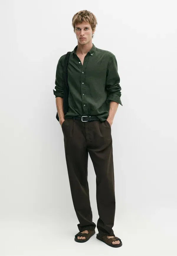Рубашка из льна Shirt Massimo Dutti, dark green, темно-зеленый — фото 2