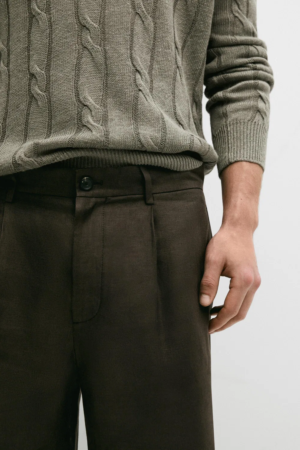 Льняные бермуды с вытачками Massimo Dutti, коричневый — фото 4