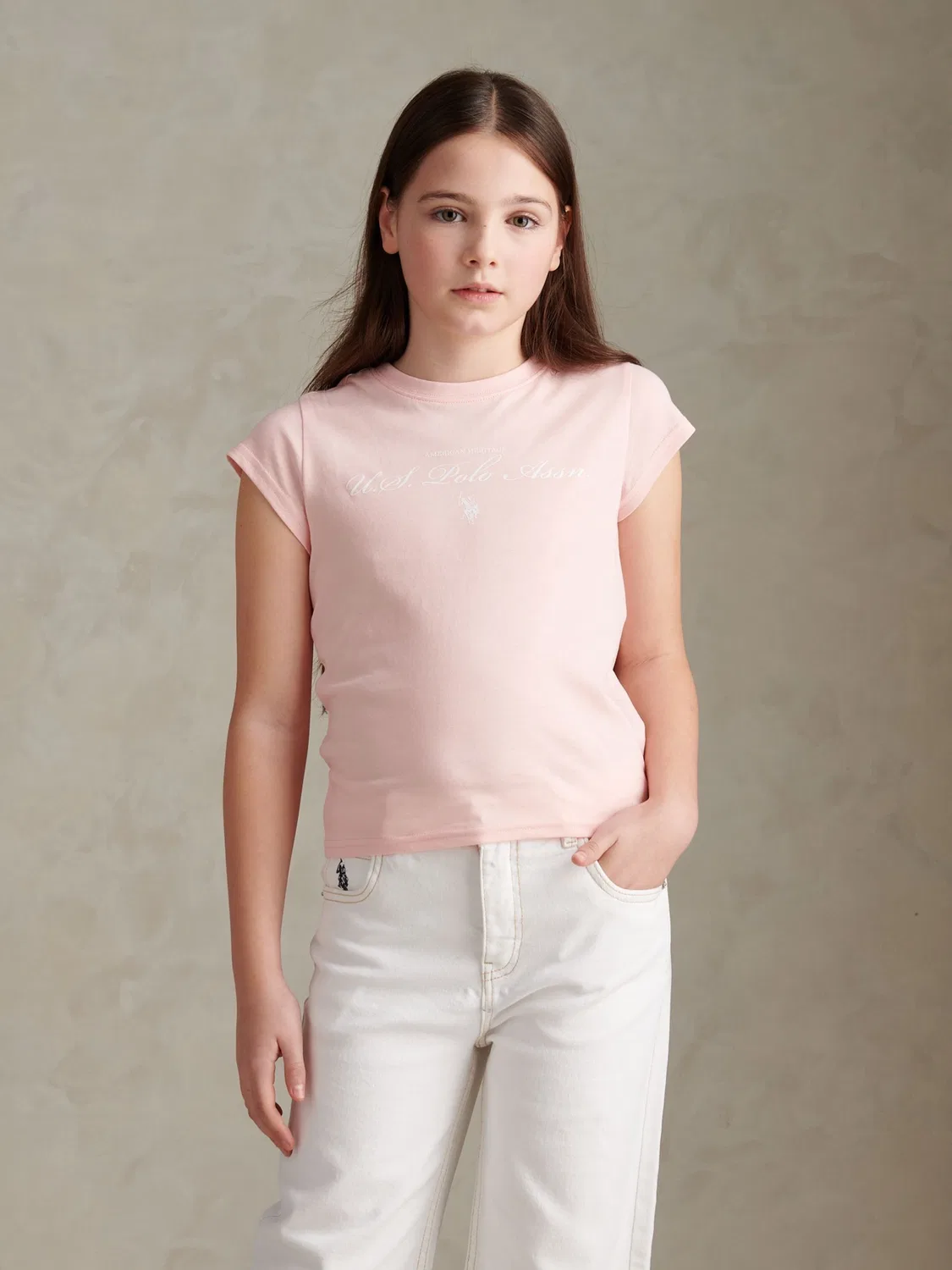 Футболка с кап-рукавом, логотип U.S. Polo Assn, розовый