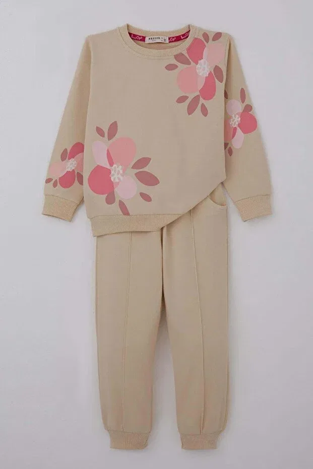 Детский спортивный комплект для девочек с принтом Breeze, Beige — фото 2