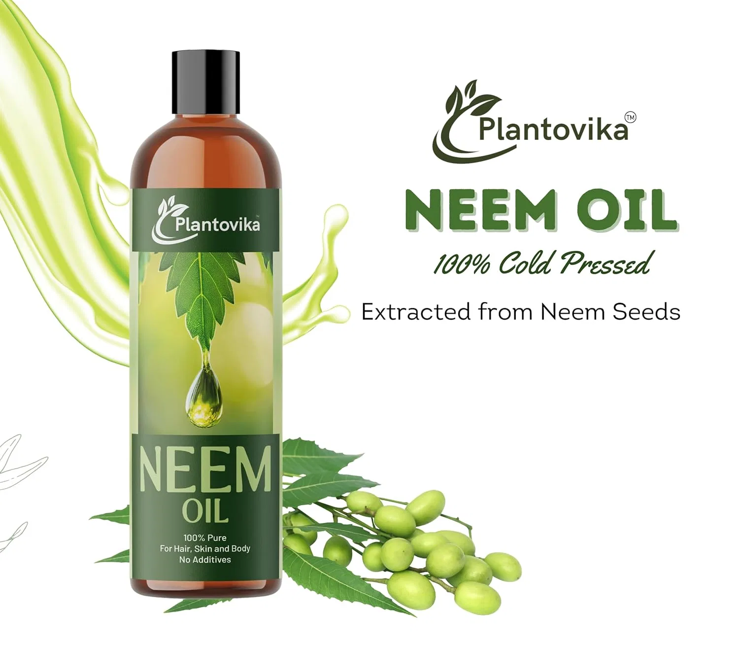 Масло Ним 100% Pure Neem Oil Cold Pressed, 473 мл, Plantovika — фото 2