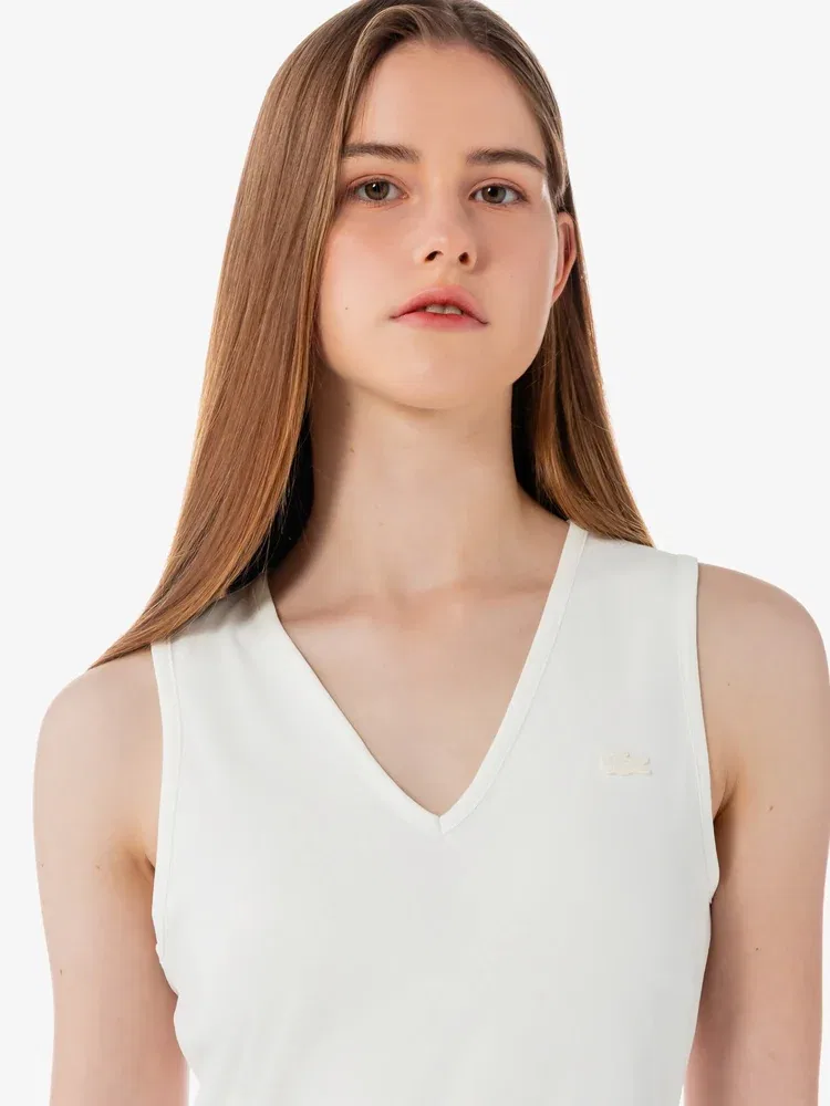 Платье LACOSTE плиссированное с V-образным вырезом, White — фото 2