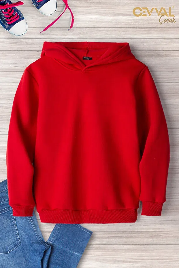 Детское худи для девочек оверсайз Astronaut cat back printed hooded cotton oversize children's sweat shirt Cevval, Red — фото 2