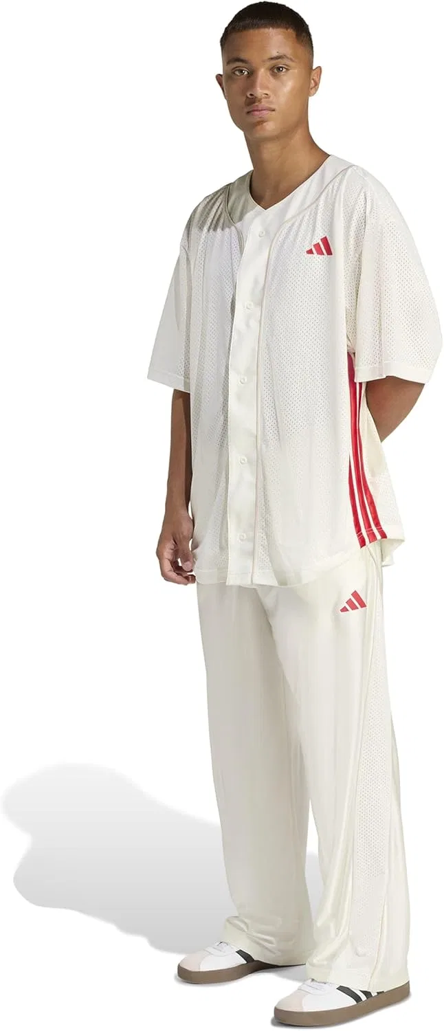 Мужская футболка бейсбольная с сетчатой тканью Stadium Mesh adidas, Off White/Crystal Linen/Pure Ruby — фото 2