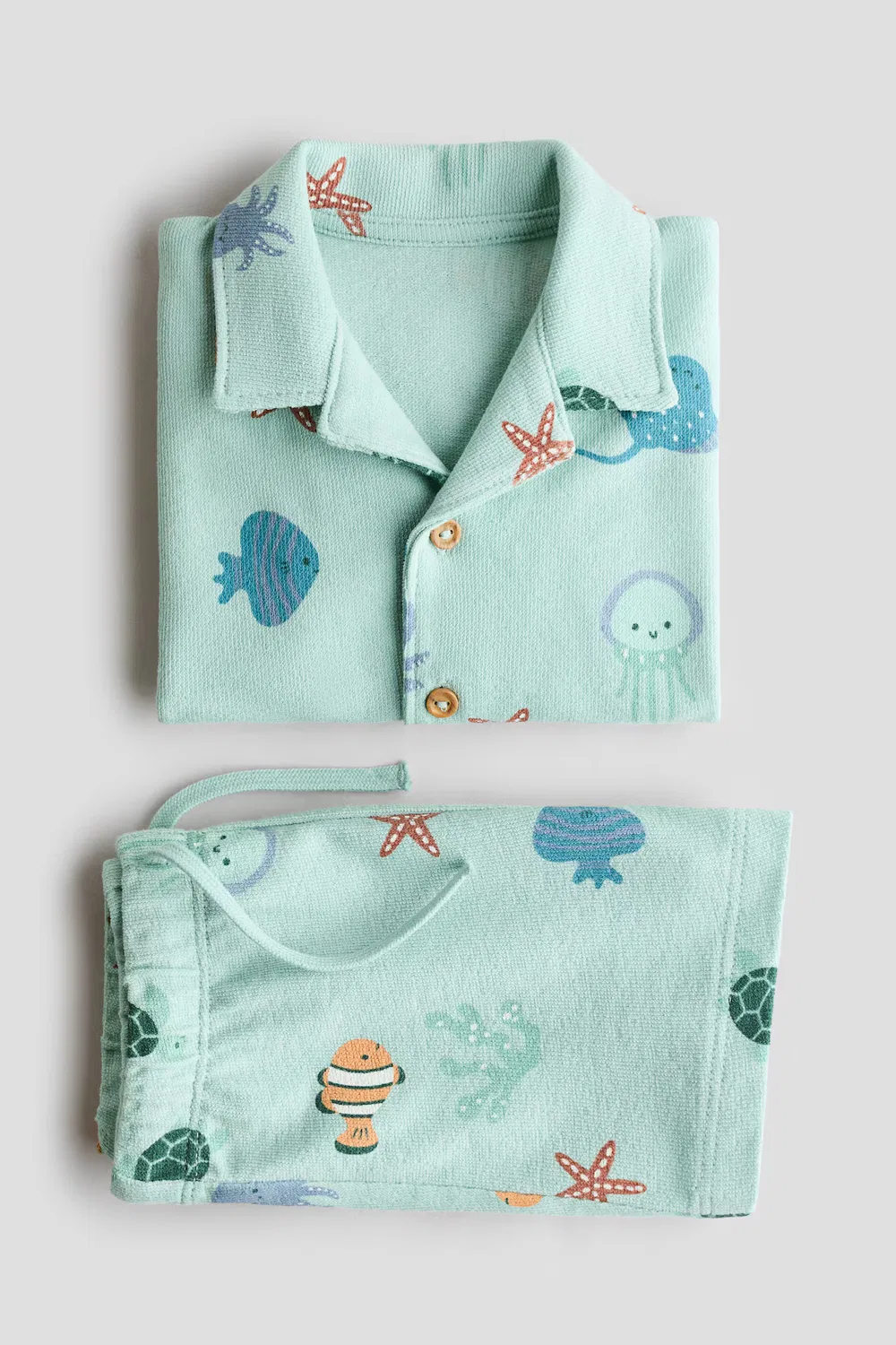 Комплект из двух предметов из хлопкового трикотажа H&M, Hellgrün/Fische — фото 3