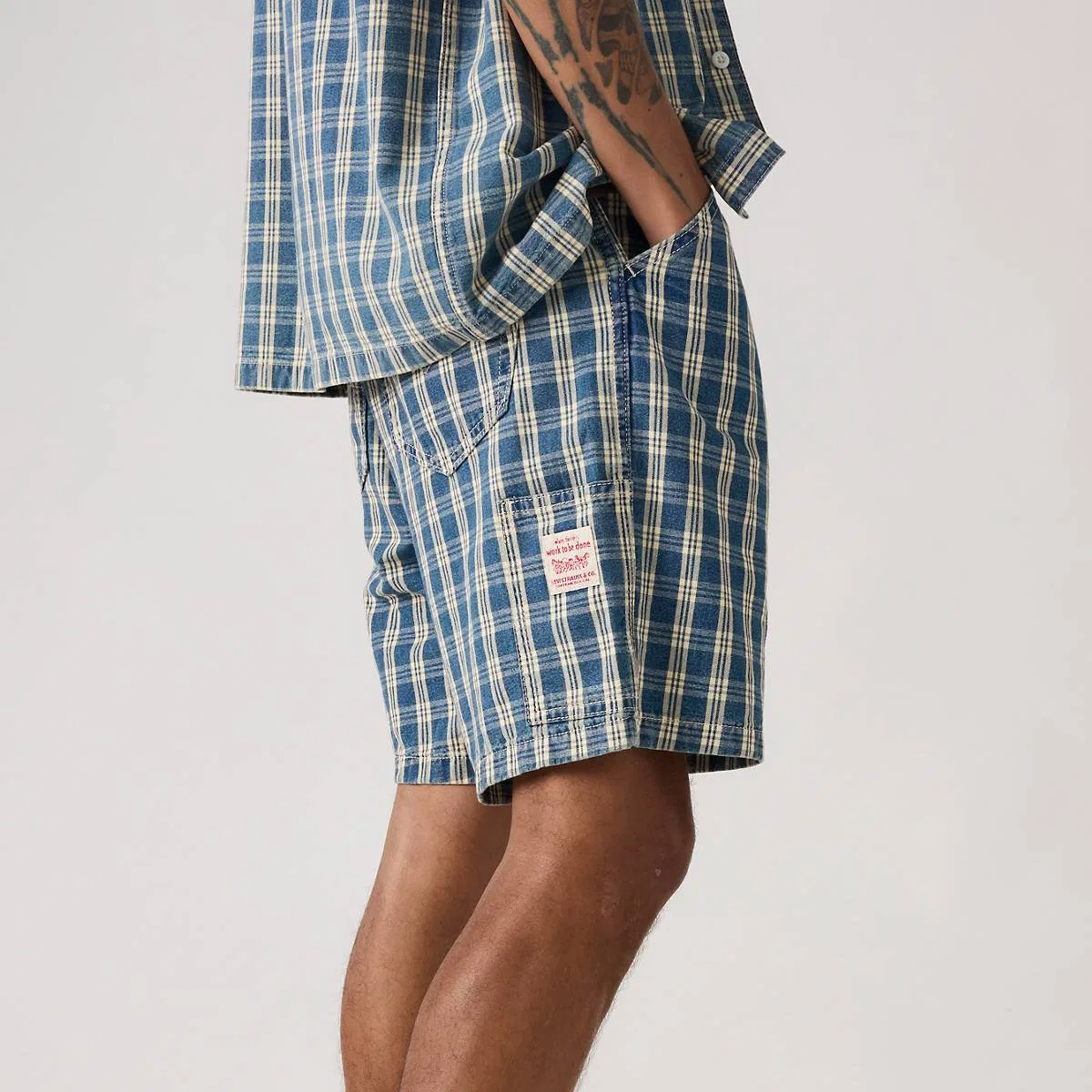 Рабочие мужские шорты Pull-On длиной 7 дюймов Levi's, Summer Check - Medium Wash — фото 3