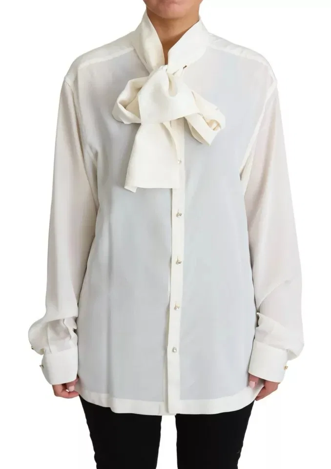 Женская блузка с длинным рукавом Ascot Collar Dolce & Gabbana, Off White — фото 4