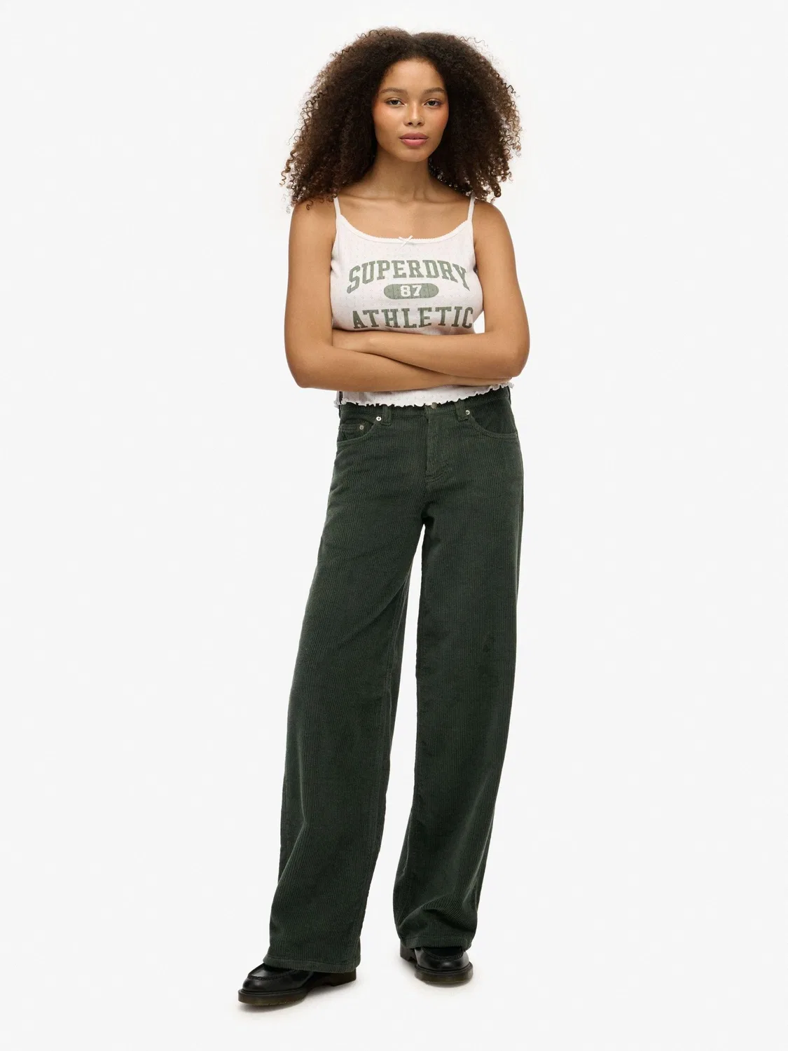 Брюки прямого кроя Superdry Mid Rise Baggy Jumbo Cord, зеленые