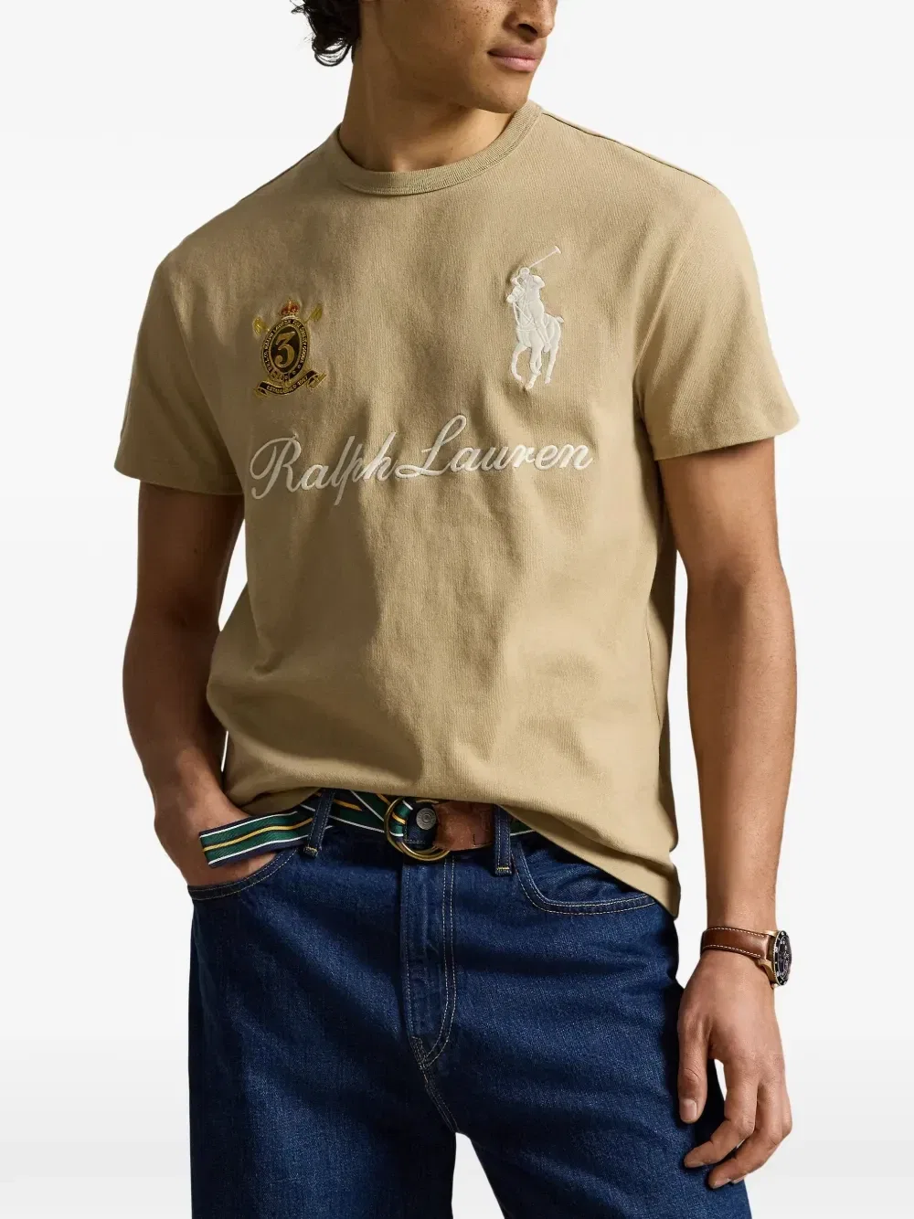 Футболка с вышитым логотипом Big Pony Polo Ralph Lauren, бежевый — фото 2