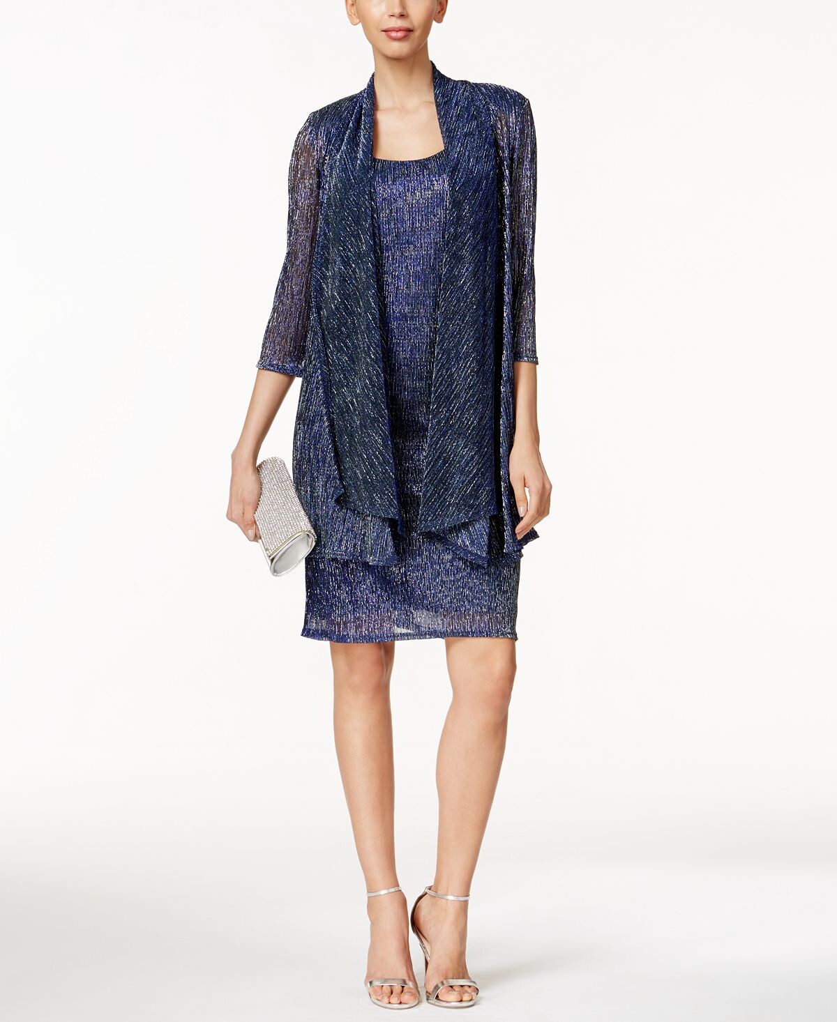 

Металлизированное платье и куртка без рукавов R & M Richards, синий