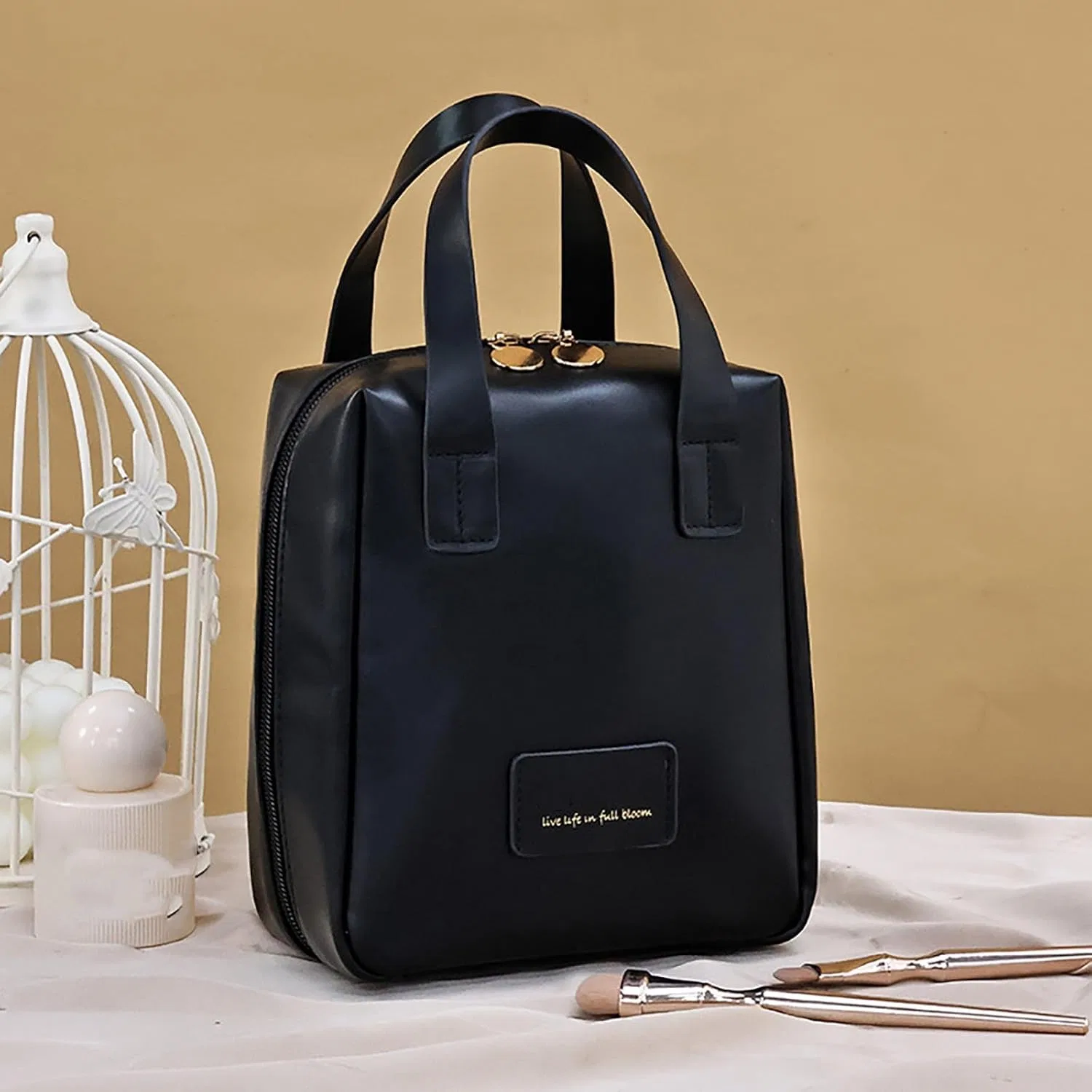 Косметичка Multilayer Portable Travel, PU Leather, Black Generisch — фото 3