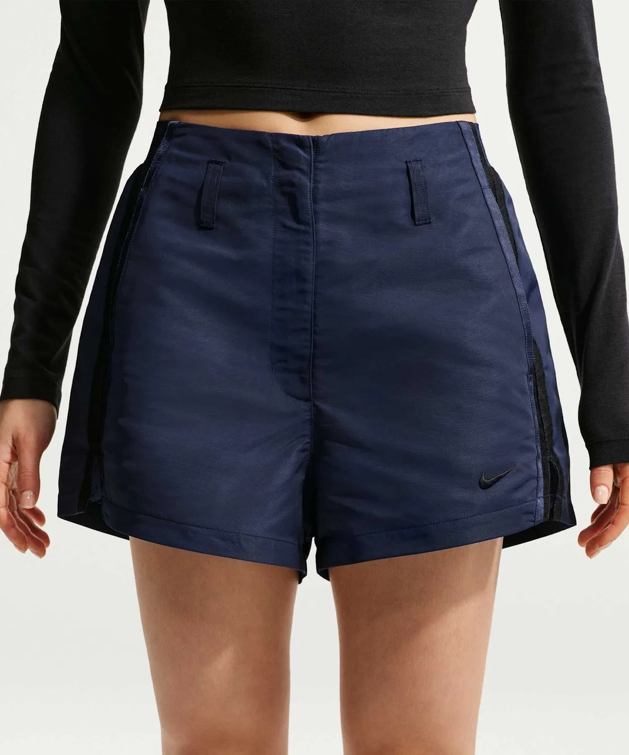 Женские шорты с высокой посадкой с брендовым логотипом Nike, Midnight Navy — фото 3